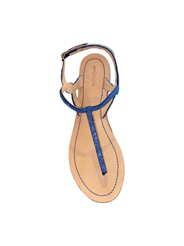 Sandalo in cuoio con perline blu